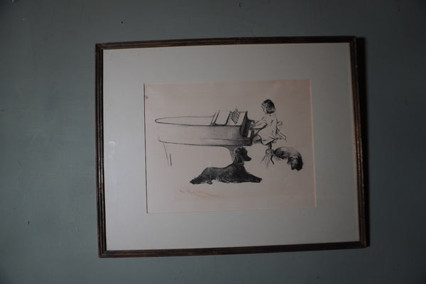 Margery Austen Ryerson - Little Girl at the Piano with Her Dogs- Print - AP1914