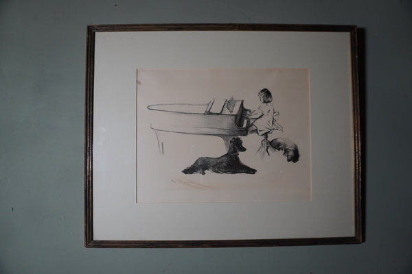 Margery Austen Ryerson - Little Girl at the Piano with Her Dogs- Print - AP1914