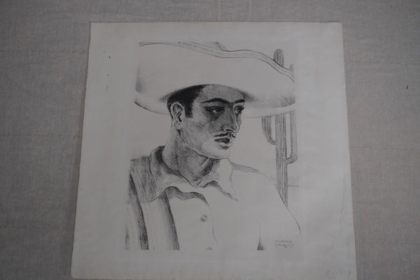 Lawrence Hinckley - Mexican Man - Etching  c 1933 AP1946