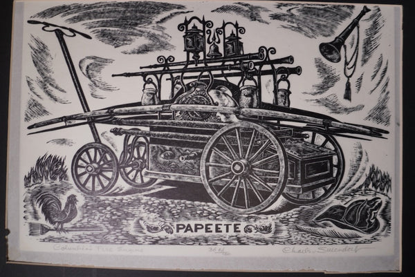 Charles Surendorf (1906-1979) Columbia's Fire Engine named Papeete - Linocut AP1951