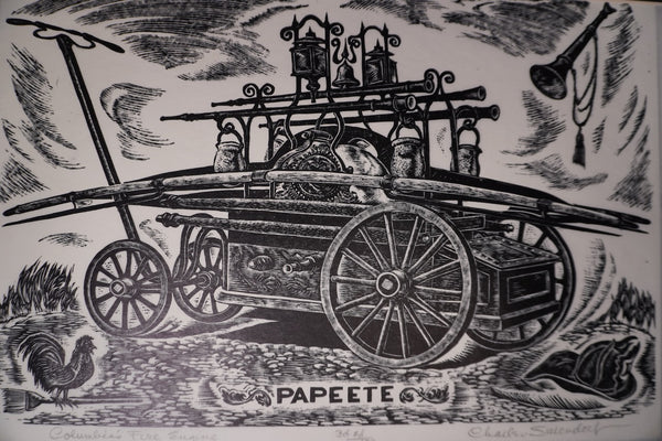 Charles Surendorf (1906-1979) Columbia's Fire Engine named Papeete - Linocut AP1951