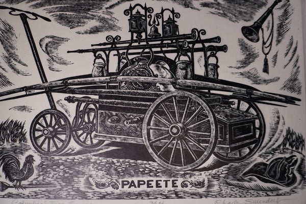 Charles Surendorf (1906-1979) Columbia's Fire Engine named Papeete - Linocut AP1951