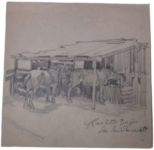 Don Louis Perceval -  Four Little Singers  (Horses Feeding) - Signed Skeych AP1957