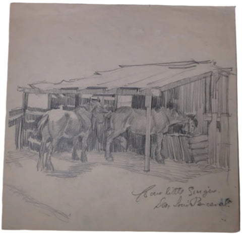 Don Louis Perceval -  Four Little Singers  (Horses Feeding) - Signed Skeych AP1957