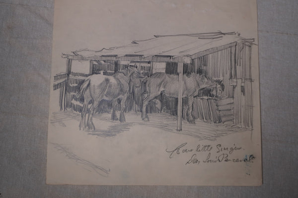 Don Louis Perceval -  Four Little Singers  (Horses Feeding) - Signed Skeych AP1957