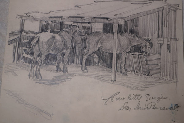 Don Louis Perceval -  Four Little Singers  (Horses Feeding) - Signed Skeych AP1957
