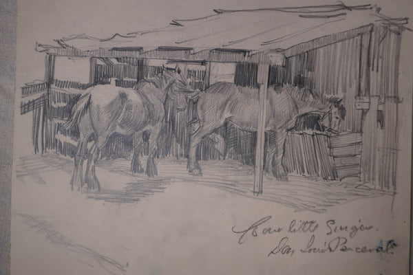 Don Louis Perceval -  Four Little Singers  (Horses Feeding) - Signed Skeych AP1957