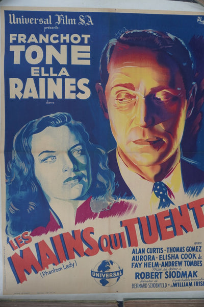 Les Mains Qui Tuent Original 1946 French Release Poster for Phantom Lady with Franchot Tone and Ella Raines 1946 AP1975