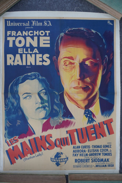 Les Mains Qui Tuent Original 1946 French Release Poster for Phantom Lady with Franchot Tone and Ella Raines 1946 AP1975