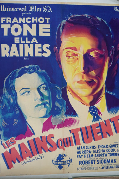Les Mains Qui Tuent Original 1946 French Release Poster for Phantom Lady with Franchot Tone and Ella Raines 1946 AP1975