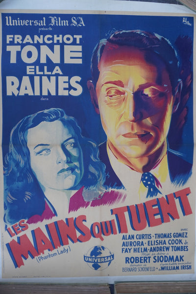 Les Mains Qui Tuent Original 1946 French Release Poster for Phantom Lady with Franchot Tone and Ella Raines 1946 AP1975