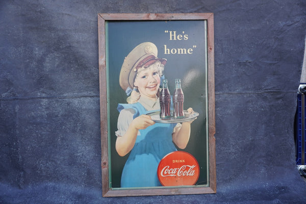 Rare Cardboard In-Store Coca Cola Poster - He's Home -  1944 AP1988