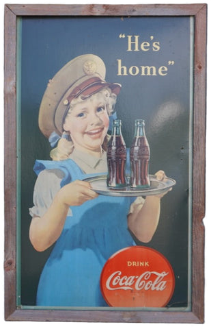 Rare Cardboard In-Store Coca Cola Poster - He's Home -  1944 AP1988