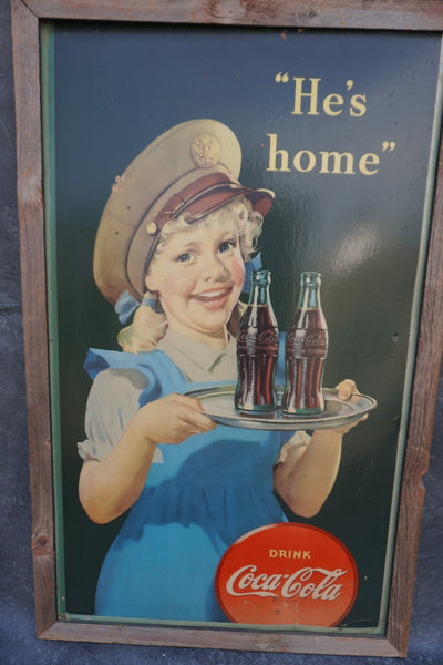 Rare Cardboard In-Store Coca Cola Poster - He's Home -  1944 AP1988