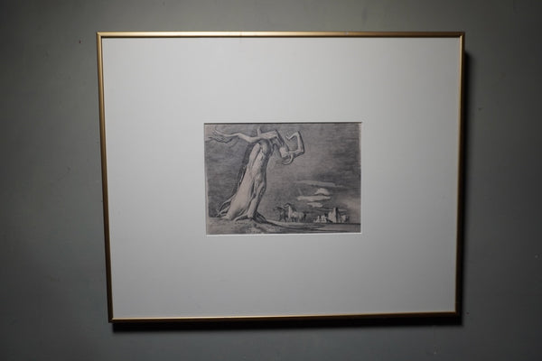 Millard Sheets - Twisted Tree, Horses, Rocks - Pencil Surrealist Sketch 1930s AP1991