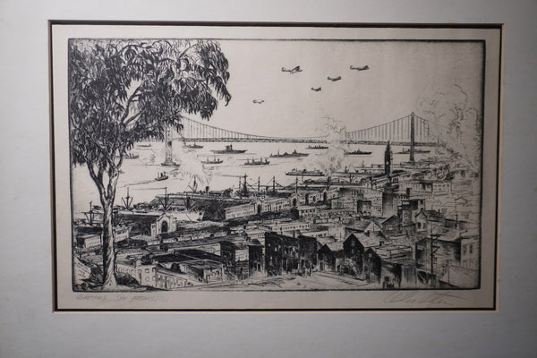 Alec Stern (1904-1994)  Wartime in San Francisco - Etching 1943 - Signed AP1993
