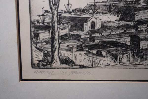 Alec Stern (1904-1994)  Wartime in San Francisco - Etching 1943 - Signed AP1993