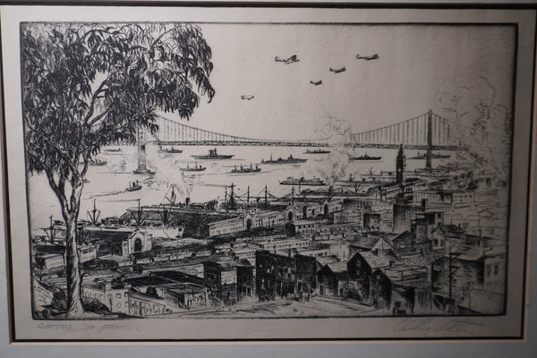 Alec Stern (1904-1994)  Wartime in San Francisco - Etching 1943 - Signed AP1993