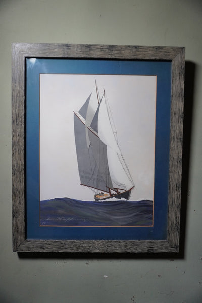 Leon Haffner Gouache Style, Vertical Sailboat Portrait AP2003