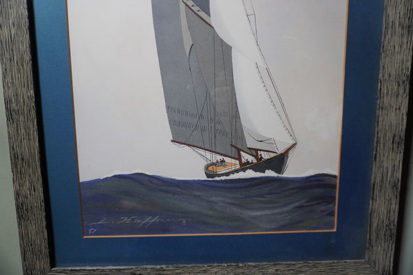 Leon Haffner Gouache Style, Vertical Sailboat Portrait AP2003