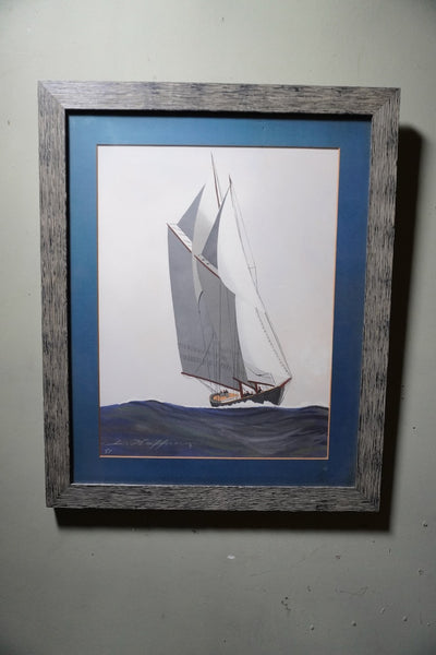 Leon Haffner Gouache Style, Vertical Sailboat Portrait AP2003
