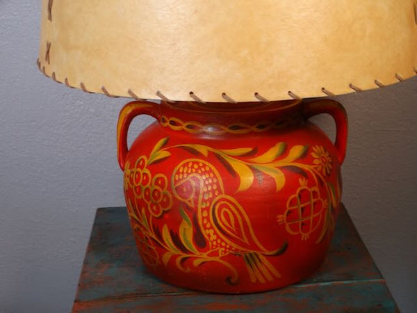 Bauer Large  Hand-decorated Bean Pot Lamp - RARE c1920  B3238