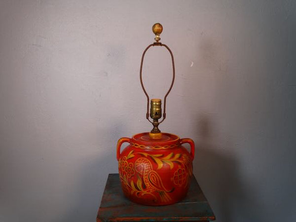 Bauer Large  Hand-decorated Bean Pot Lamp - RARE c1920  B3238