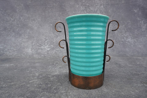 Bauer Ringware Cylinder Vase + Art Deco Stand B3279