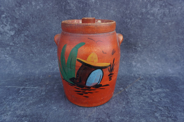 Stoneware Mexicana Cookie Jar - Hand-painted 1930s B3289