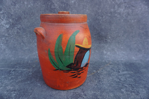 Stoneware Mexicana Cookie Jar - Hand-painted 1930s B3289