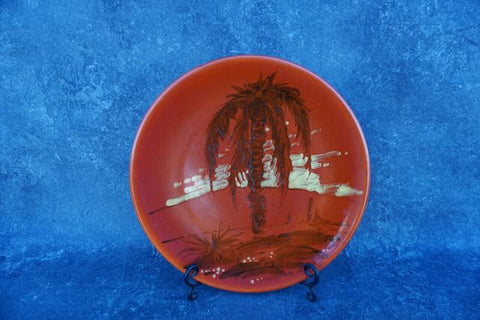Bud Upton Catalina Palm Tree Plate 1930s in Toyon Red Glaze C675