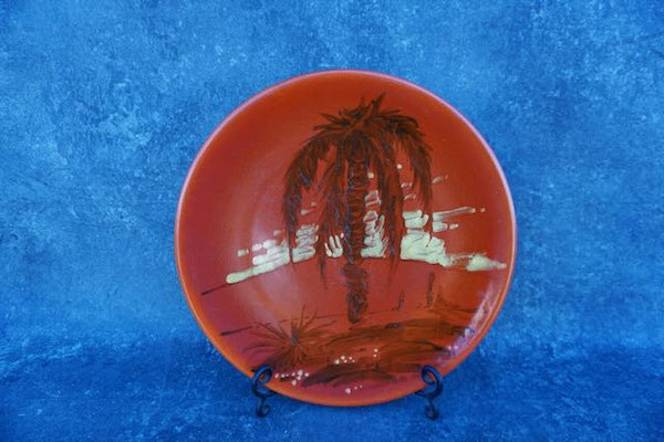 Bud Upton Catalina Palm Tree Plate 1930s in Toyon Red Glaze C675