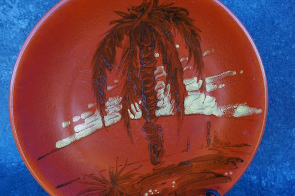 Bud Upton Catalina Palm Tree Plate 1930s in Toyon Red Glaze C675