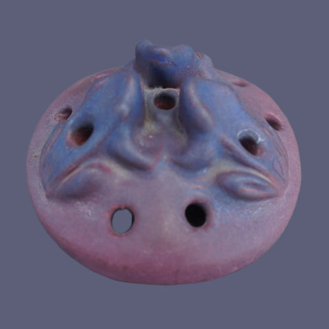 Van Briggle 1917 Arts & Crafts Purple/Blue Ombré 3-Frog Flower Frog CA2072