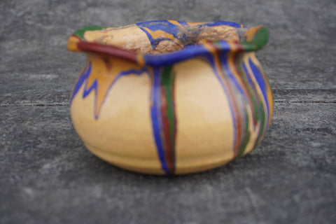 Ozark Roadside Pottery Heavy-Lipped Vase in Ivory and Multicolored Glazes c1930s CA2546