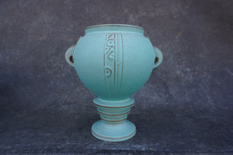 Roseville Moderne Handled Vase #799-9  in Matte Turquoise CA2575