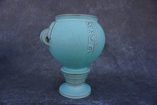 Roseville Moderne Handled Vase #799-9  in Matte Turquoise CA2575