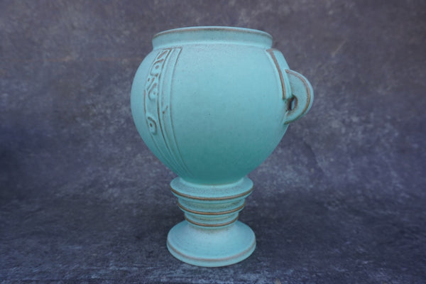 Roseville Moderne Handled Vase #799-9  in Matte Turquoise CA2575