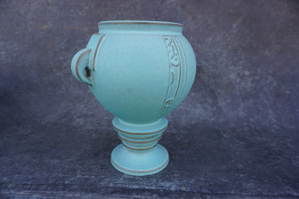 Roseville Moderne Handled Vase #799-9  in Matte Turquoise CA2575