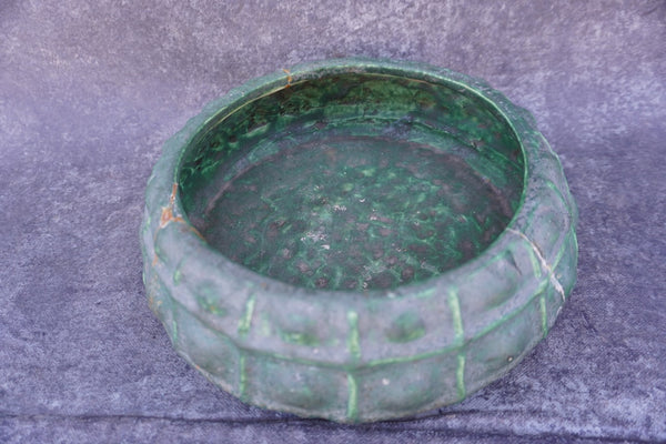 Matte Green Arts & Crafts Pottery Low Bowl c 1910 CA2578