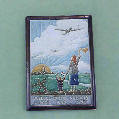 Royal Delft Cloisonné Porcelain WWII Scenic Tile: The Allies Help From The Sky CA2585