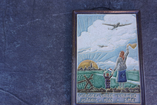 Royal Delft Cloisonné Porcelain WWII Scenic Tile: The Allies Help From The Sky CA2585