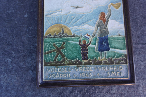 Royal Delft Cloisonné Porcelain WWII Scenic Tile: The Allies Help From The Sky CA2585