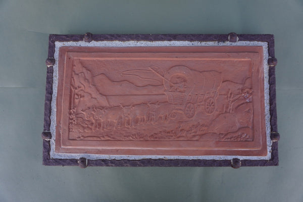 Claycraft Wagon Trail Tile set in a Custom Wrought Iron Frame c 1930 CA2588