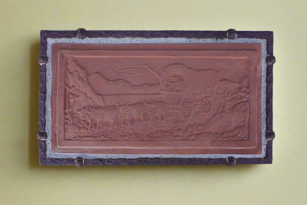 Claycraft Wagon Trail Tile set in a Custom Wrought Iron Frame c 1930 CA2588