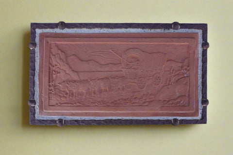 Claycraft Wagon Trail Tile set in a Custom Wrought Iron Frame c 1930 CA2588