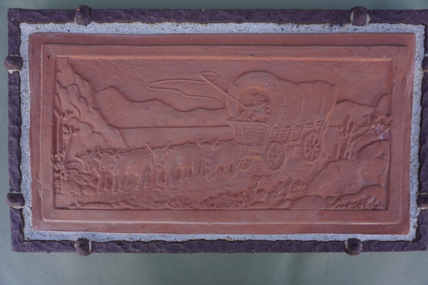 Claycraft Wagon Trail Tile set in a Custom Wrought Iron Frame c 1930 CA2588