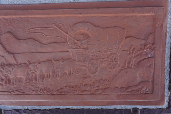 Claycraft Wagon Trail Tile set in a Custom Wrought Iron Frame c 1930 CA2588