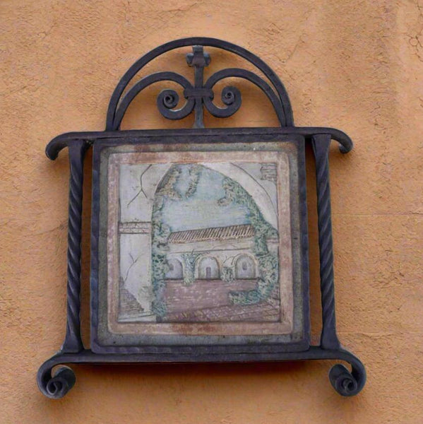 Claycraft Spanish Mission Courtyard Tile sit in a Wrought Iron Surround 1930 CA2589