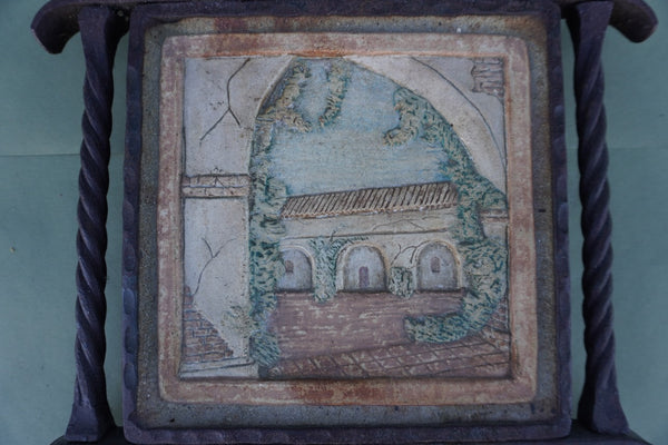 Claycraft Spanish Mission Courtyard Tile sit in a Wrought Iron Surround 1930 CA2589